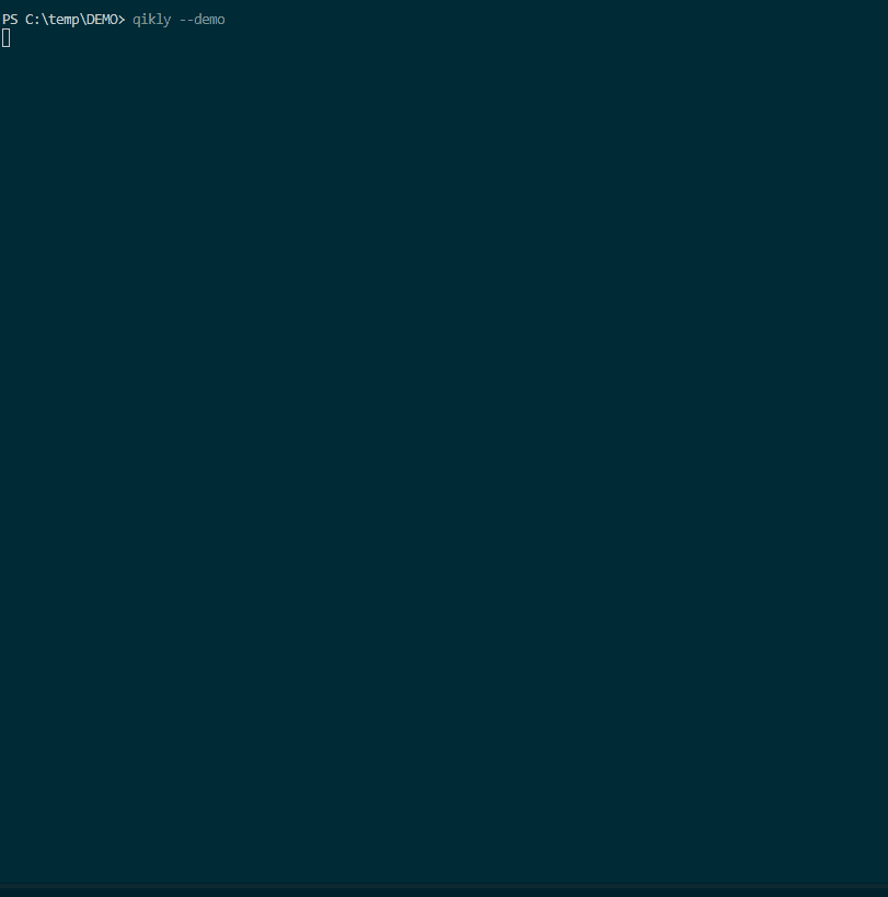 A qikly --demo run: the acceptance criteria are withheld from the coding agent, three test suites are generated, a test fails, a patch is applied, and the suite goes green.